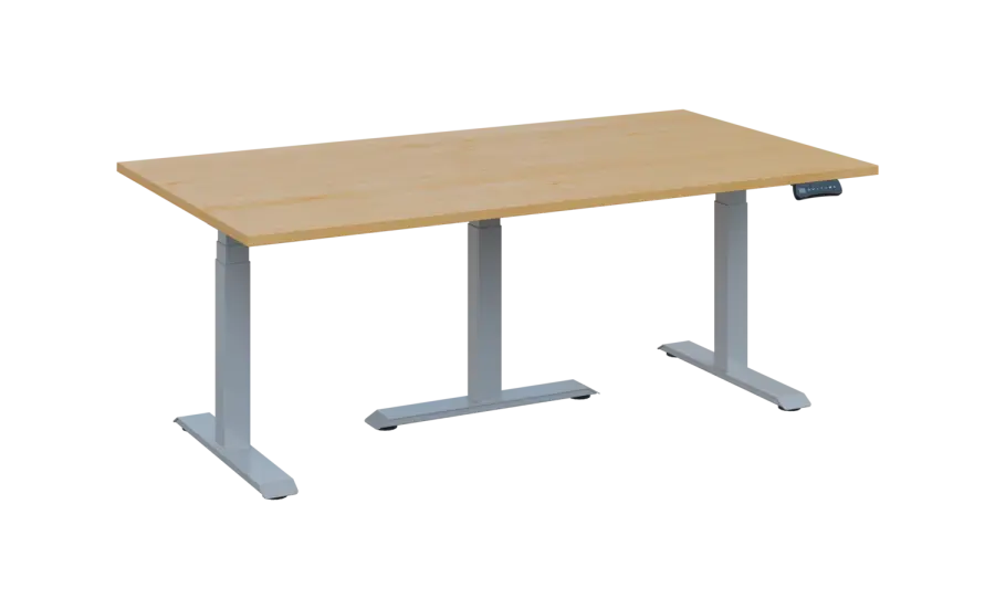 FLEXIMEET 180-100 výškově nastavitelný stůl, kovová podnož stříbrná, deska 25 mm, široký 1800 mm, javor horský